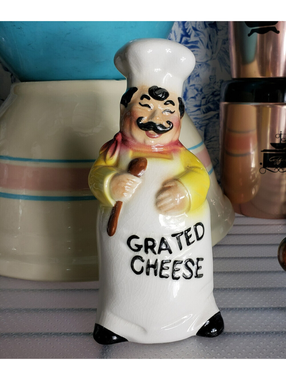 Vintage Grated Cheese Shaker Luigi the Chef Original Stopper Ceramic